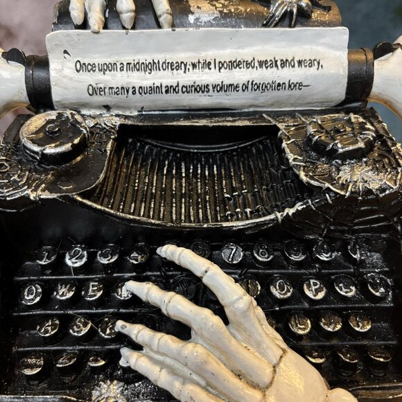 Halloween Typewriter Skeleton Hand Resin Poe Spooky Table Top Decor Figurine - Picture 8 of 9